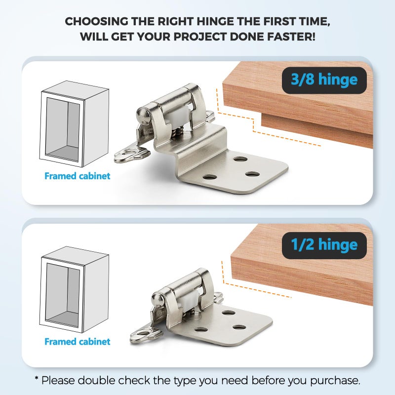 Ravinte Hardware 20 Pack (10 Pairs) 3/8 Inch Insert Kitchen Cabinet Hinges, Satin Nickel Self Closing Hinges for Kitchen Cabinet Doors, Semi-Concealed Cupboard Hardware, Face Mount Hardware, Silver - Image 2